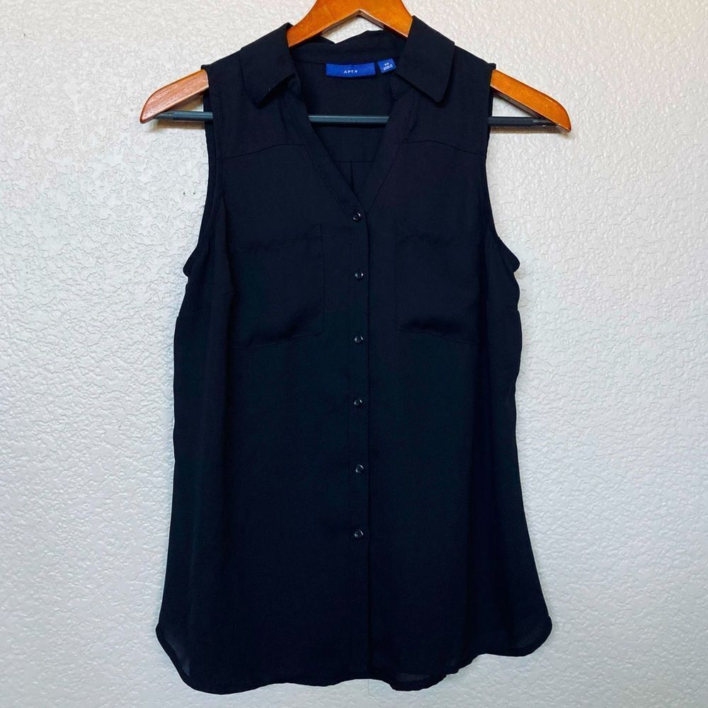 Apt. 9 Black Button Down Semi Sheer Sleeveless Blouse Top XS